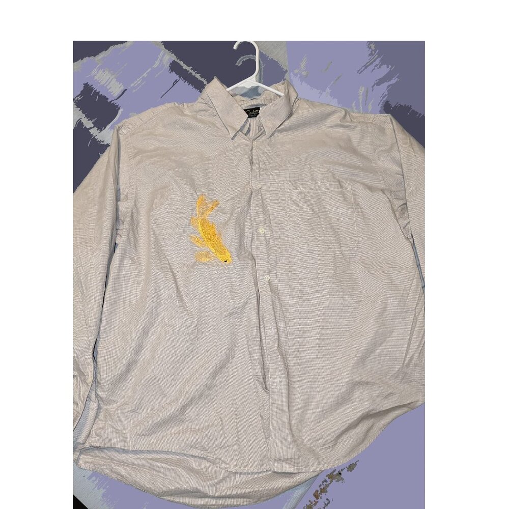 Up-cycled Italian 100% cotton button up with koi fish embroidery